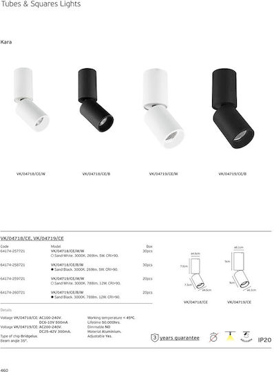 VK Lighting LED Warmes Weiß Decken- und Wandleuchte in Schwarz Farbe