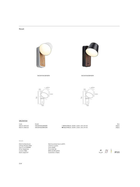 VK Lighting LED Warm White Spot in Black Colour