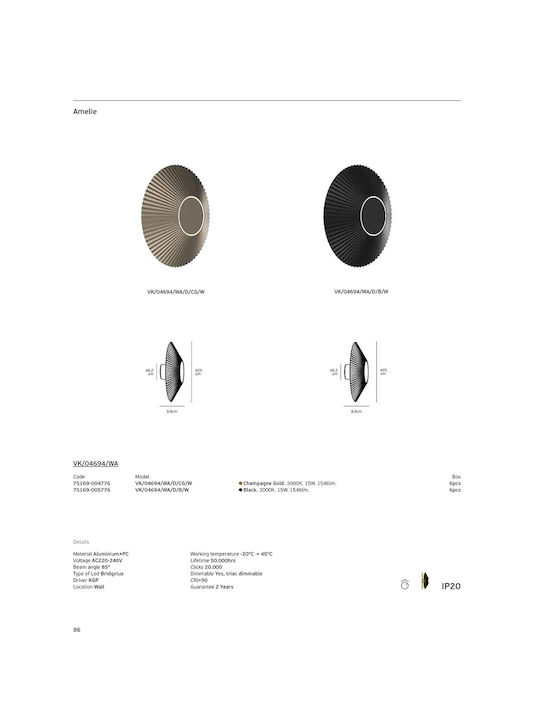 VK Lighting LED Warm White Spot in Black Colour