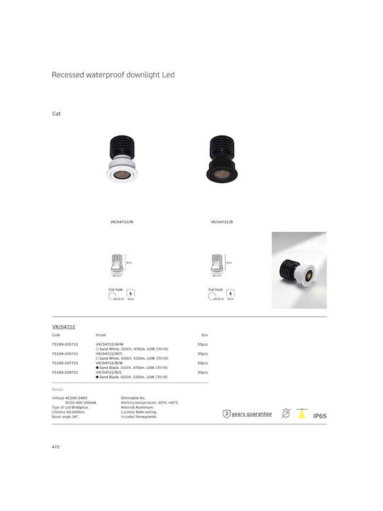 VK Lighting LED Warm White Spot in White Colour