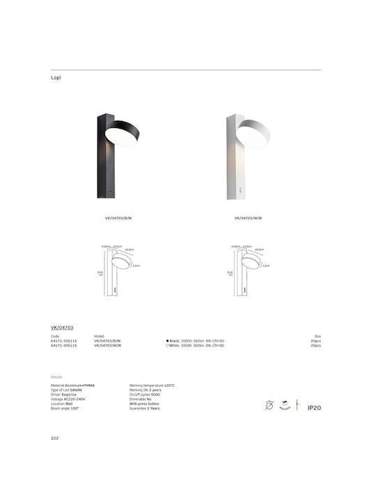 VK Lighting LED Warm White Spot in Black Colour