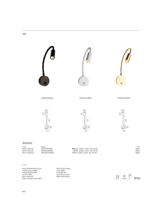 VK Lighting LED Θερμό Λευκό Σποτ σε Χρυσό Χρώμα