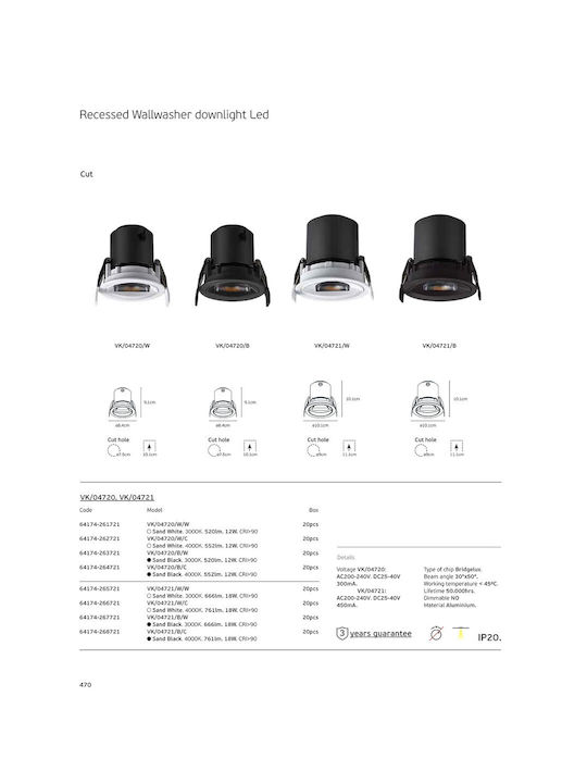 VK Lighting Metallic Recessed Spot with Built-in LED and Natural White Light White 8.4x8.4cm