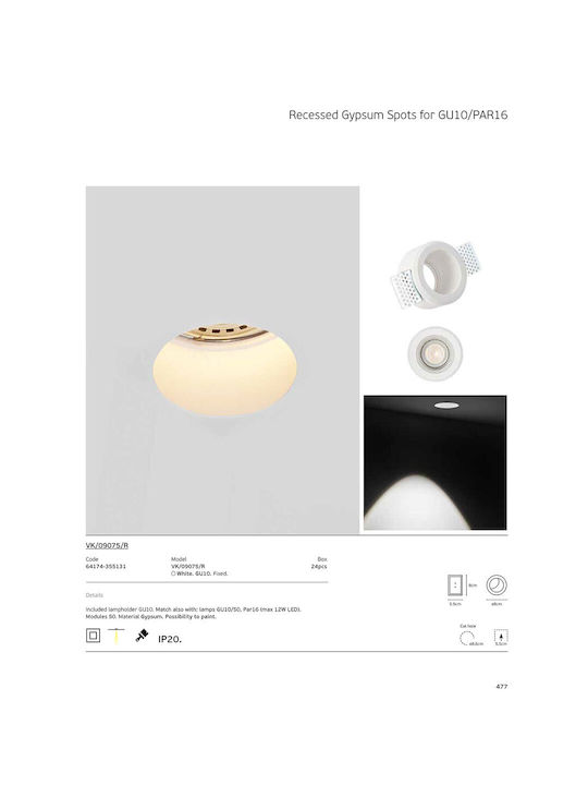 VK Lighting Deckenstrahler mit Gips Einbauleuchte GU10 Weiß 8x8cm