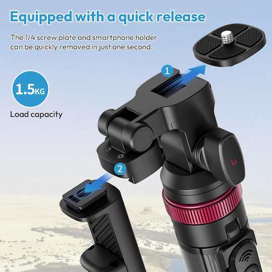 Ulanzi MT-78 Селфи стик Трипод за мобилен телефон Bluetooth Черен
