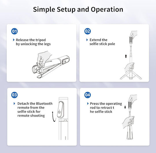 Atumtek Selfie Stick Tripod Remote Control Compact Stable 270° Rotation Foldable 80 Cm Suitable Smartphones