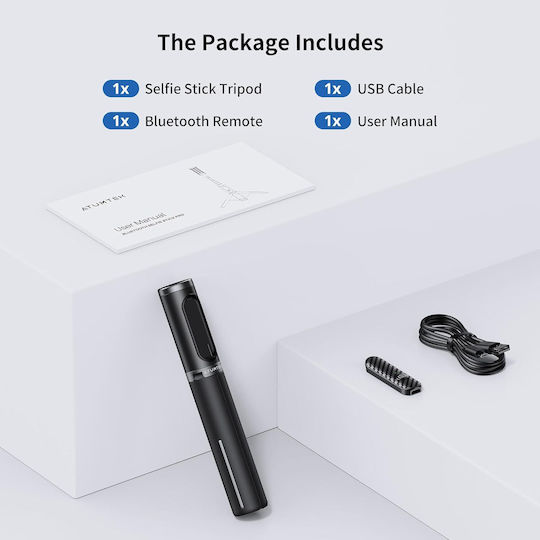 Atumtek Selfie Stick Tripod Remote Control Compact Stable 270° Rotation Foldable 80 Cm Suitable Smartphones