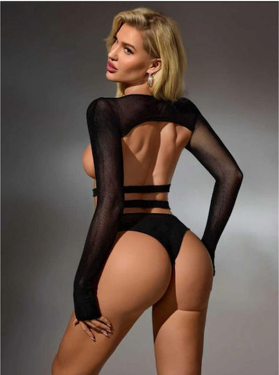 Aph Μαύρο Διάφανο Lingerie Σετ Cut-out Σχέδιο Black Sheer Lingerie Set Cut-out Design Ww7257