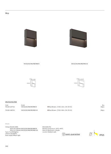 VK Lighting Wandmontiertes Außenbeleuchtung LED IP65 3W mit Warmweißem Licht
