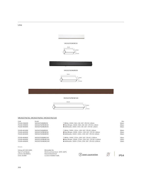 VK Lighting Wandmontiertes Außenbeleuchtung LED IP54 10W mit Warmweißem Licht 50x50cm