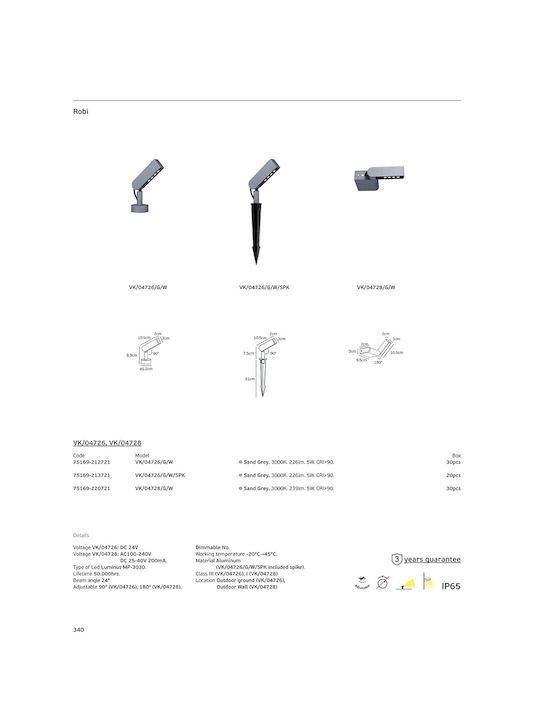 VK Lighting VK Lighting Außenstehlampe LED für Außenbereich 5W mit Warmes Weiß IP65 Graue