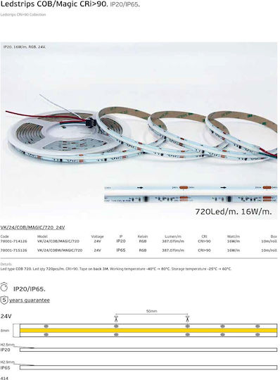 VK Lighting Smart LED Strip Wi-Fi 24V RGB Light 10m COB Type
