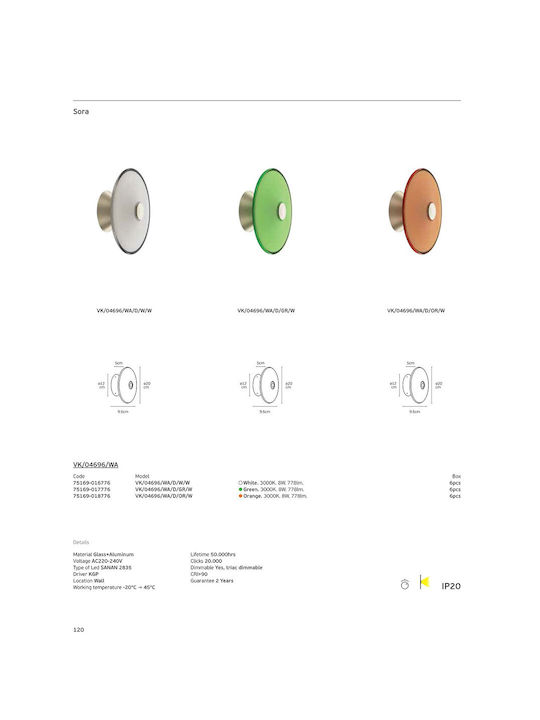 VK Lighting Φωτιστικό Τοίχου με Ενσωματωμένο LED και Θερμό Λευκό Φως