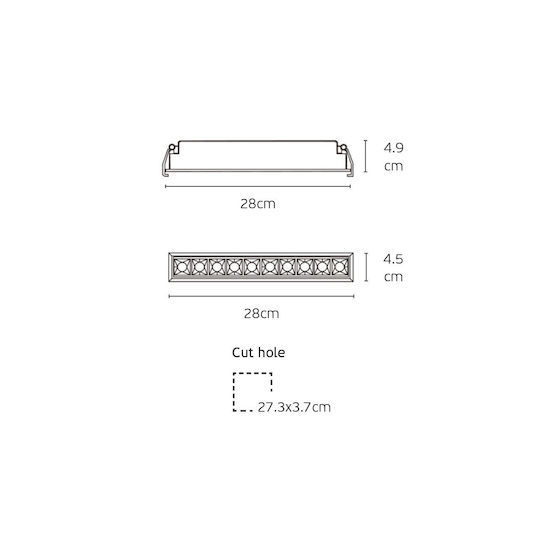 VK Lighting LED Γραμμικό Χωνευτό Φωτιστικό Οροφής 10W Θερμό Λευκό IP20 με Ρυθμιζόμενη Ένταση Μ28xΒ4.9xΥ4.5εκ.