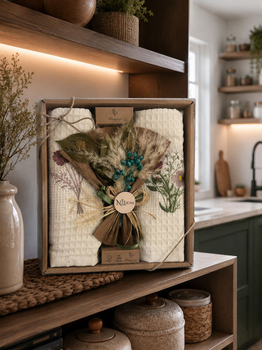 Kipper Flowers Πετσέτα Κουζίνας από 100% Βαμβάκι σε Μπεζ Χρώμα 40x60cm 2τμχ