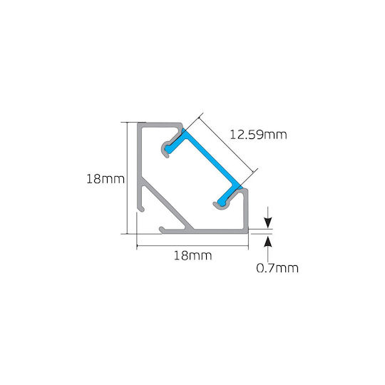 VK Lighting Προφίλ Αλουμινίου Ταινίας LED Γωνιακό με Οπάλ Κάλυμμα 200x0.2x0.2εκ.