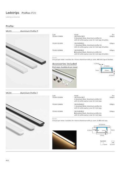 VK Lighting LED-Streifen Aluminiumprofil mit Opalabdeckung 200cm