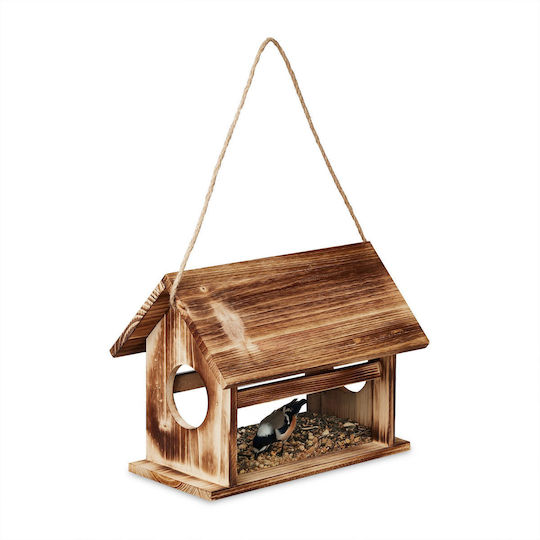 Relaxdays Distribuitor Hrănire Păsări Sălbatice Relaxdays Lemn Ars 24x30x21cm Culoare Maro