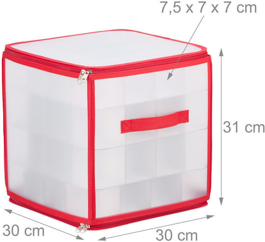 Relaxdays Weihnachtsaccessoires Schmuckaufbewahrungstasche Weiß Rot Transparent 31x30x30 cm
