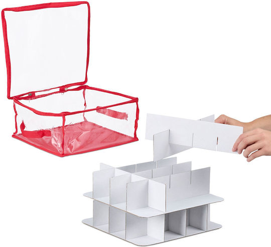Set 3 Cutii De Depozitare Pentru Globuri Relaxdays 32 Compartimente Roșii Transparente 16x32x32cm