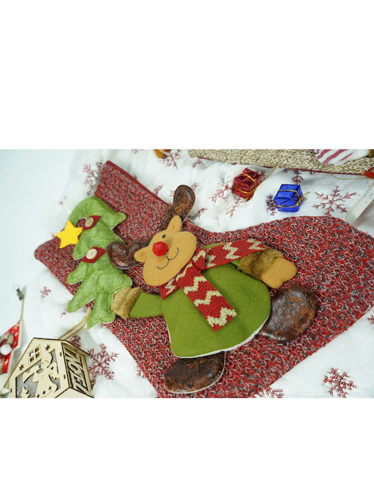 Ciorap Decorativ De Crăciun Cu Ren M45xL20cm Roșu