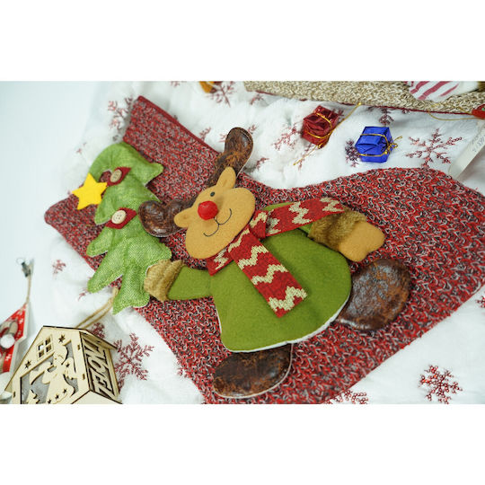 Christmas Decorative Sock with Reindeer H45xW20cm Red