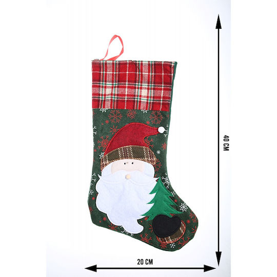 Christmas Decorative Sock with Santa Claus H40xW20cm Green