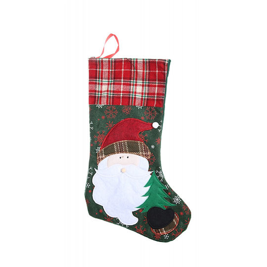Christmas Decorative Sock with Santa Claus H40xW20cm Green