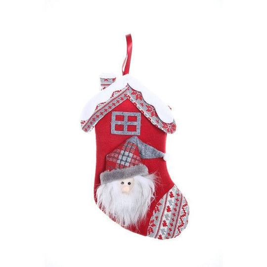Ciorap Decorativ De Crăciun Cu Moș Crăciun M30xL15cm Roșu