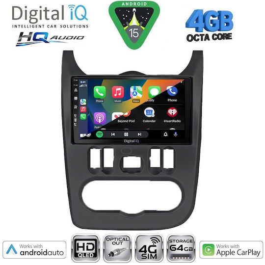 Digital IQ Ηχοσύστημα Αυτοκινήτου για Renault Logan Dacia Duster / Logan / Sandero 2006-2012 (Bluetooth/USB/WiFi/GPS/Apple-Carplay/Android-Auto) με Οθόνη Αφής 9"
