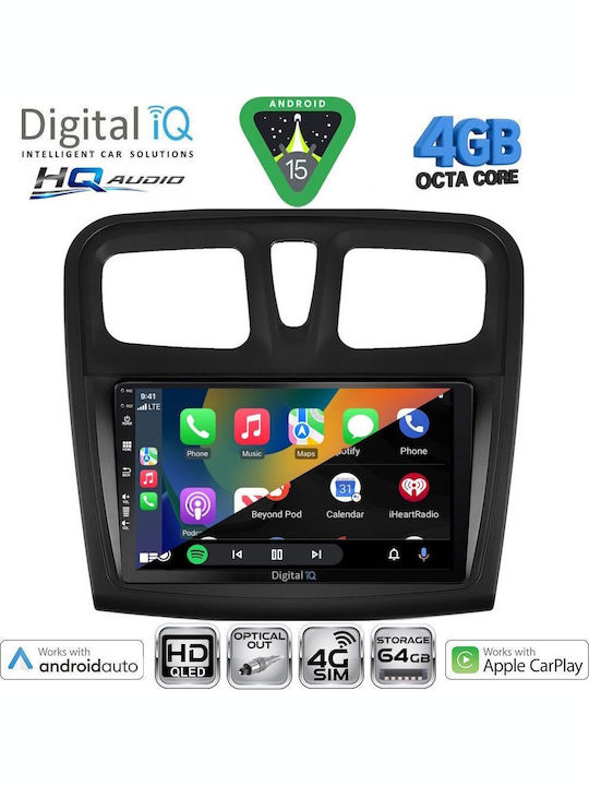 Digital IQ Car Audio System for Dacia Logan / Sandero 2012-2019 (Bluetooth/USB/WiFi/GPS/Apple CarPlay/Android Auto) with 9" Touch Screen