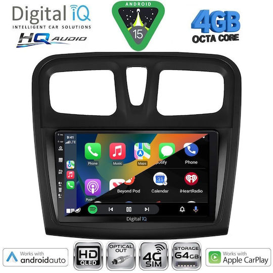 Digital IQ Car Audio System for Dacia Logan / Sandero 2012-2019 (Bluetooth/USB/WiFi/GPS/Apple CarPlay/Android Auto) with 9" Touch Screen