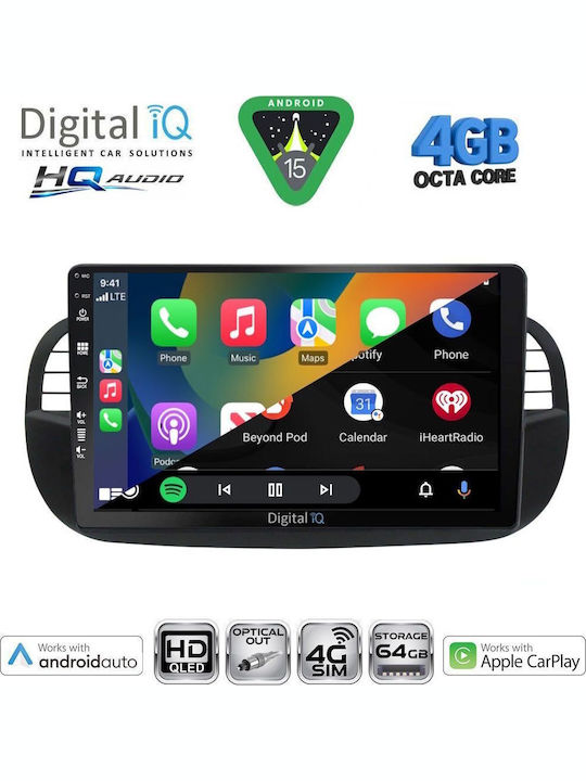 Digital IQ Car Audio System for Fiat 500 2007-2015 Bluetooth USB WiFi GPS Apple CarPlay Android Auto with 9" Touch Screen
