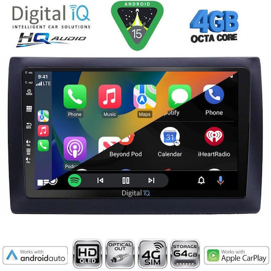 Digital IQ Car Audio System for Fiat Stilo 2001-2007 (Bluetooth/USB/WiFi/GPS/Apple CarPlay/Android Auto) with 9" Touch Screen