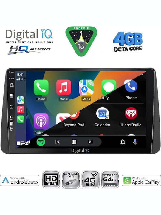 Digital IQ Car Audio System for Fiat Tipo 2018-2023 (Bluetooth/USB/WiFi/GPS/Apple CarPlay/Android Auto) with 9" Touch Screen