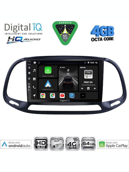 Digital IQ Car Audio System for Fiat 500X 2014 (Bluetooth/USB/WiFi/GPS/Apple CarPlay/Android Auto) with 9" Touch Screen