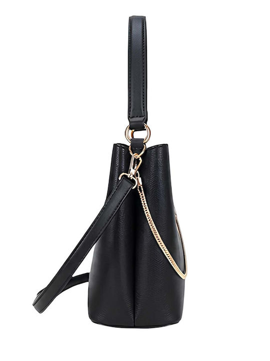 Gallantry Women's Handbag Grained Leather Effect Gold Chain Jewel Clasp Black