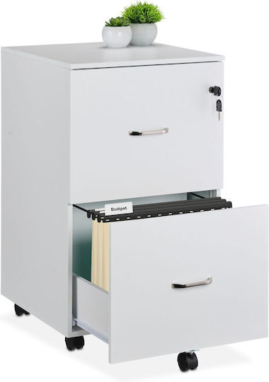 Office Storage Drawer Wooden with Wheels and Lock White 72x46x43cm