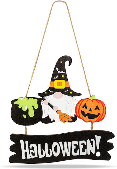 Decoratiune Din Lemn De Halloween Elf Care Poate Fi Agatat 24 X 15 Cm Elf Dovleac Negru