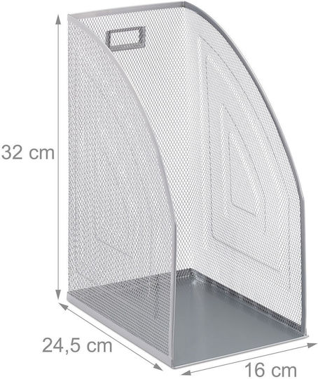 Relaxdays Vertikaler Magazinordner Mesh Design Silber 32x24,5x16 cm