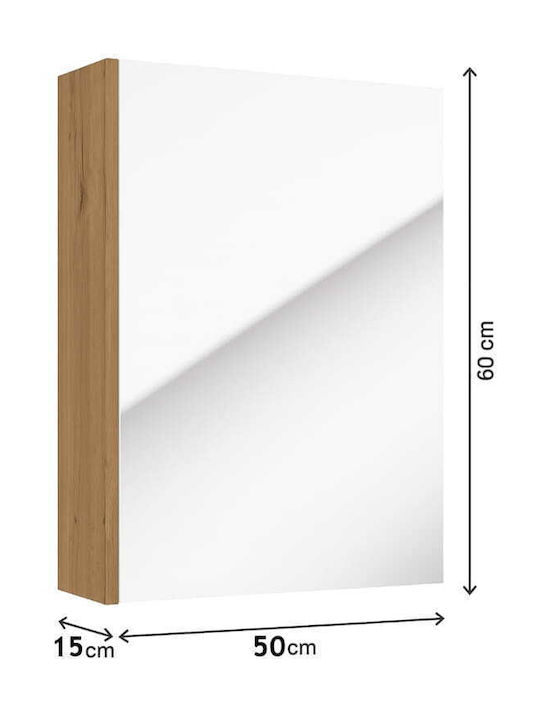 Deftrans Badezimmerspiegel aus Spanplatte mit Schrank 60x50cm Beiges