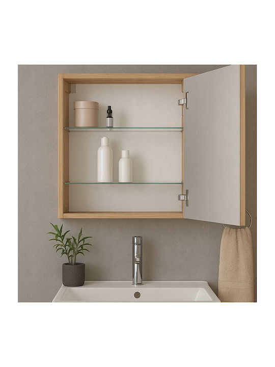 Deftrans Badezimmerspiegel aus Spanplatte mit Schrank 60x50cm Beiges