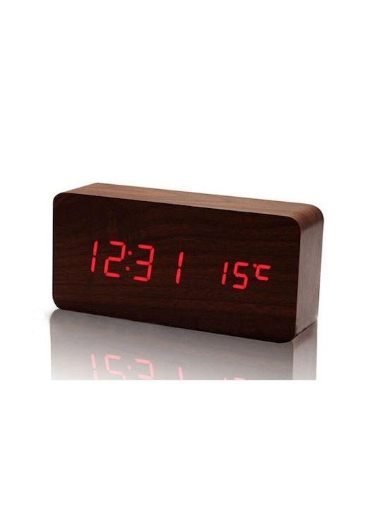 Tischuhr Digital Holz mit Wecker Braun 14271-003000R-005XR