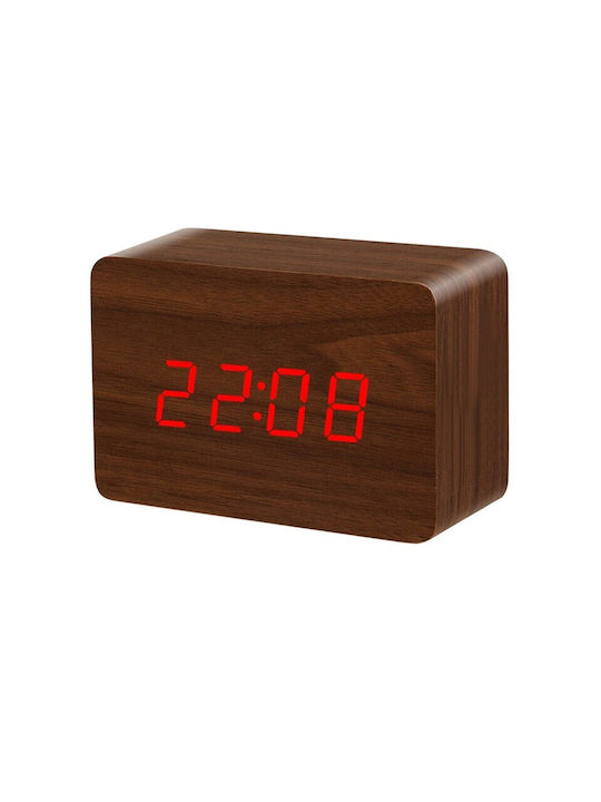 Tischuhr Digital Holz mit Wecker Braun 14271-003000R-005XR