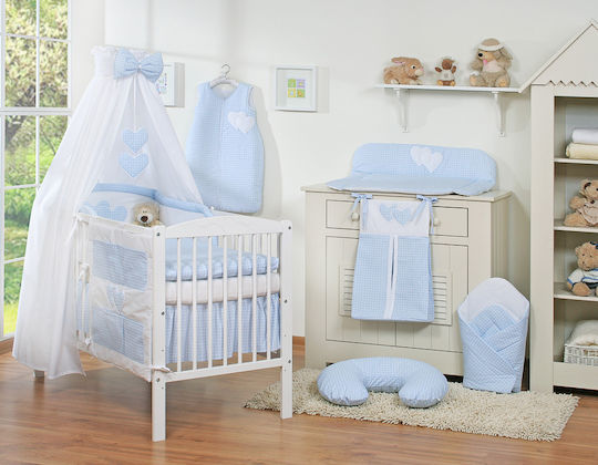 Bobono Crib Set Blue Checkered 5 Pieces