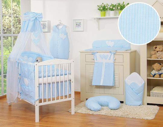 Bobono Crib Set Blue Stripes 5 Pieces