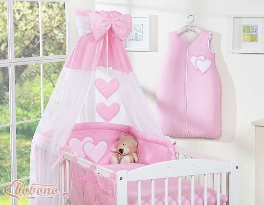 Bobono Baby Bettwäsche-Set Für Krippe Pink 5 Stücke 5cz-135/tiul/herzen/517