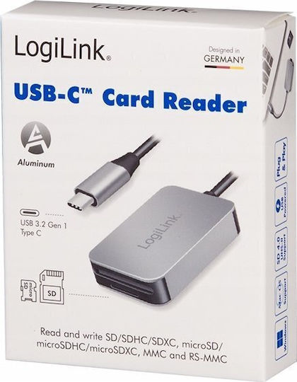 LogiLink Card Reader USB 3.0 Type-C για SD/microSD Γκρι