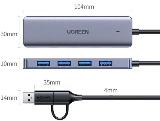 Ugreen USB-Hub 4 Anschlüsse USB 3.0 mit USB-A Anschluss Silber