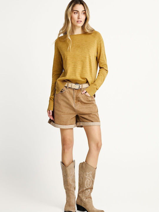 Women's Long Sleeve Cotton Sweater Yellow